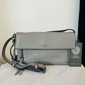 Vince Camuto Rylan Pebbled Leather Crossbody Bag, Classic/Party, Gray, NWT